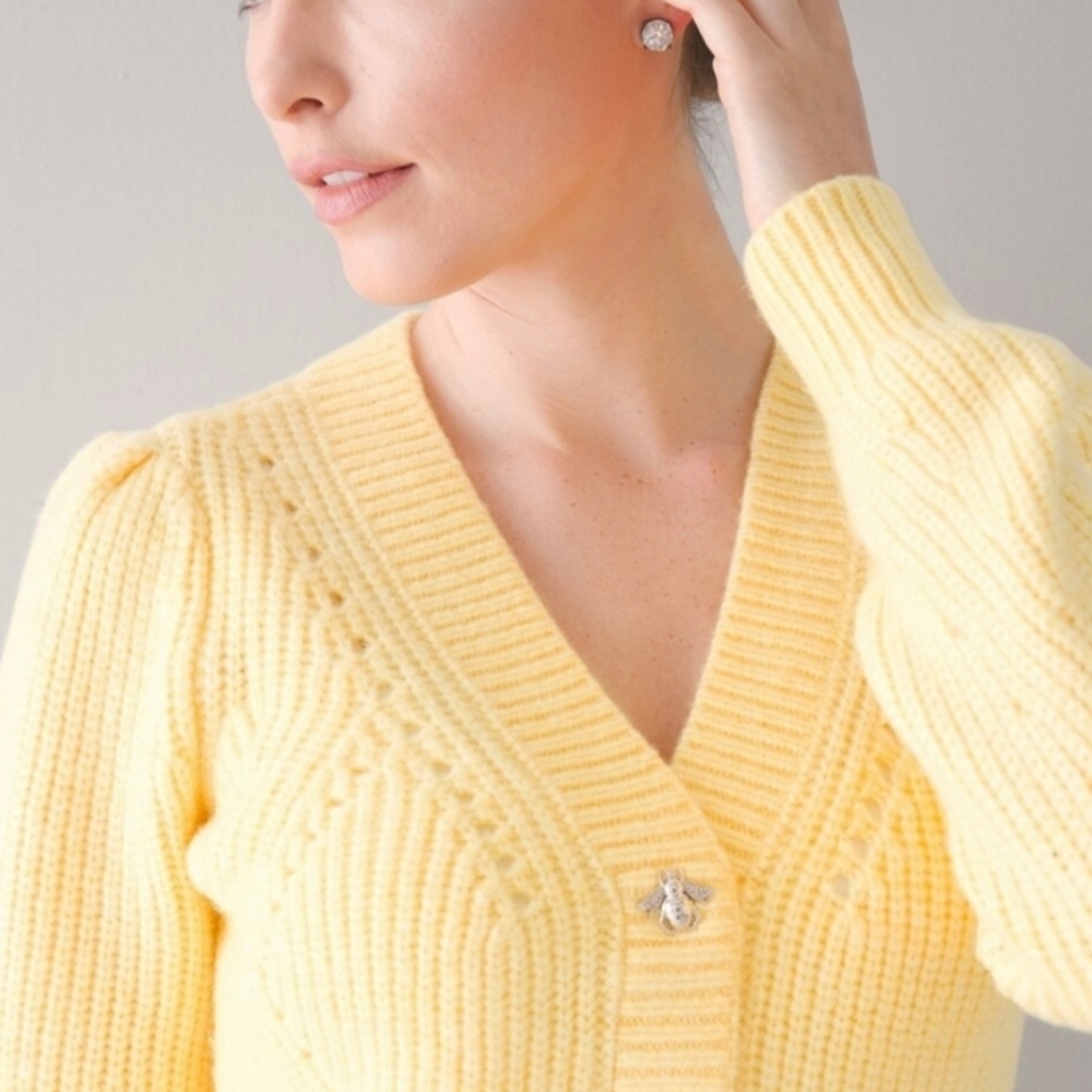 Yellow V-Neck Button Cardigan Sweater - Picture 14 of 16